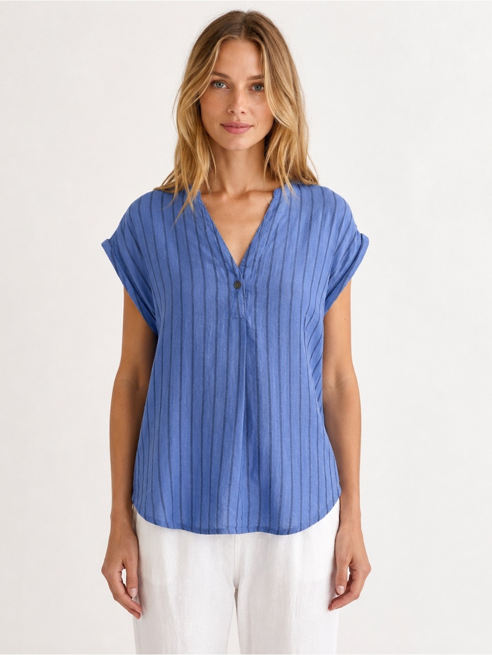 Simon Miller Linen Striped Top Blouse Blue